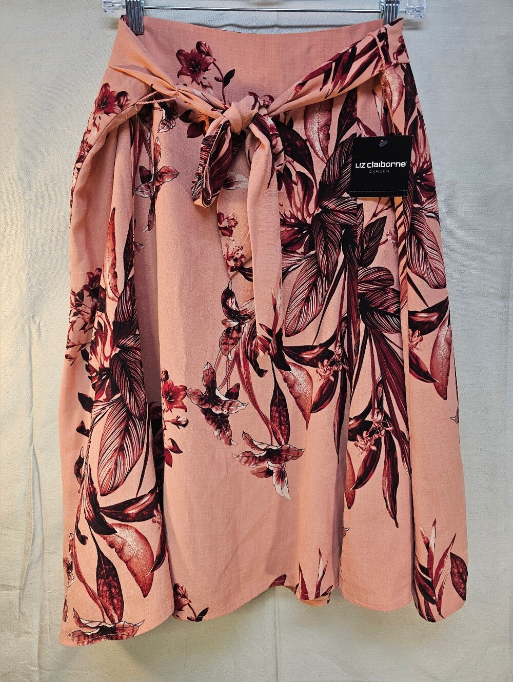Liz Claiborne Women's Pink Floral Tie-Waist Skirt Size 14